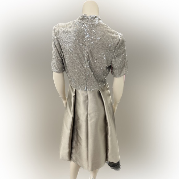 New with tags. Kevan Hall champagne dress with sequin top and short sleeves - Picture 3 of 4
